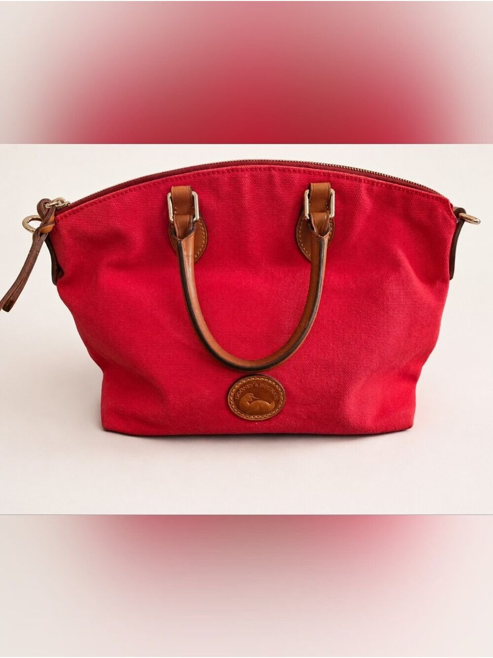 Dooney & Bourke Red Canvas Leather Satchel Handbag